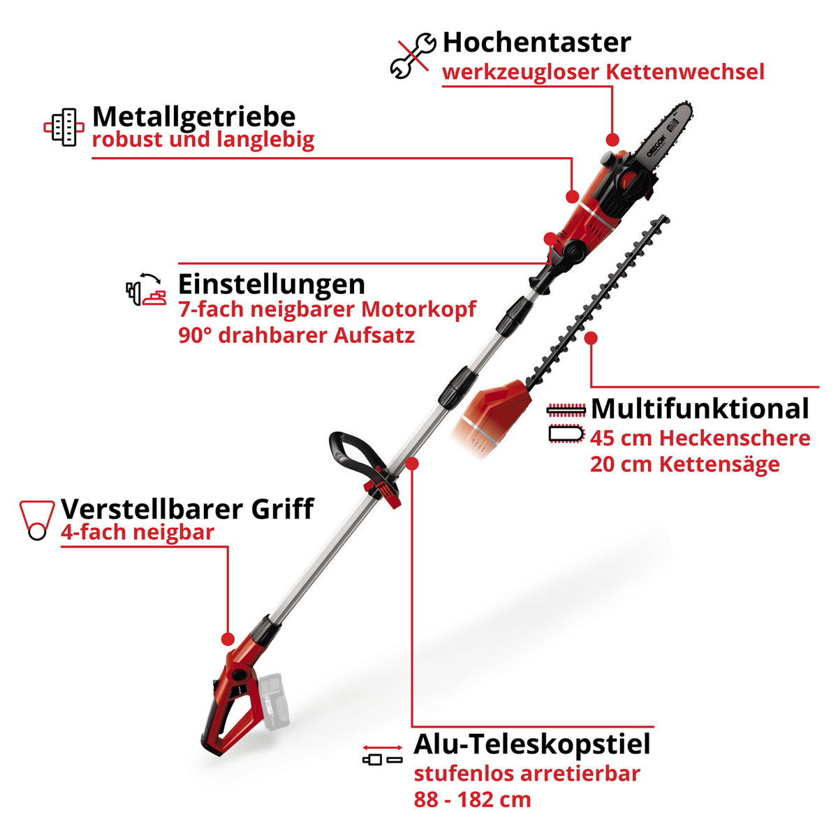 Einhell GE-HC 18 Li T-Solo – Akku-Hochentaster & Heckenschere, 18 V