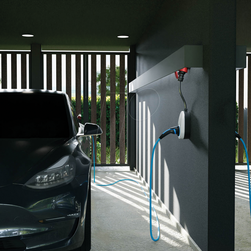 go-e Charger Gemini flex 11 kW – mobile Wallbox, CEE 16 A – Wandmontage am Ladeplatz