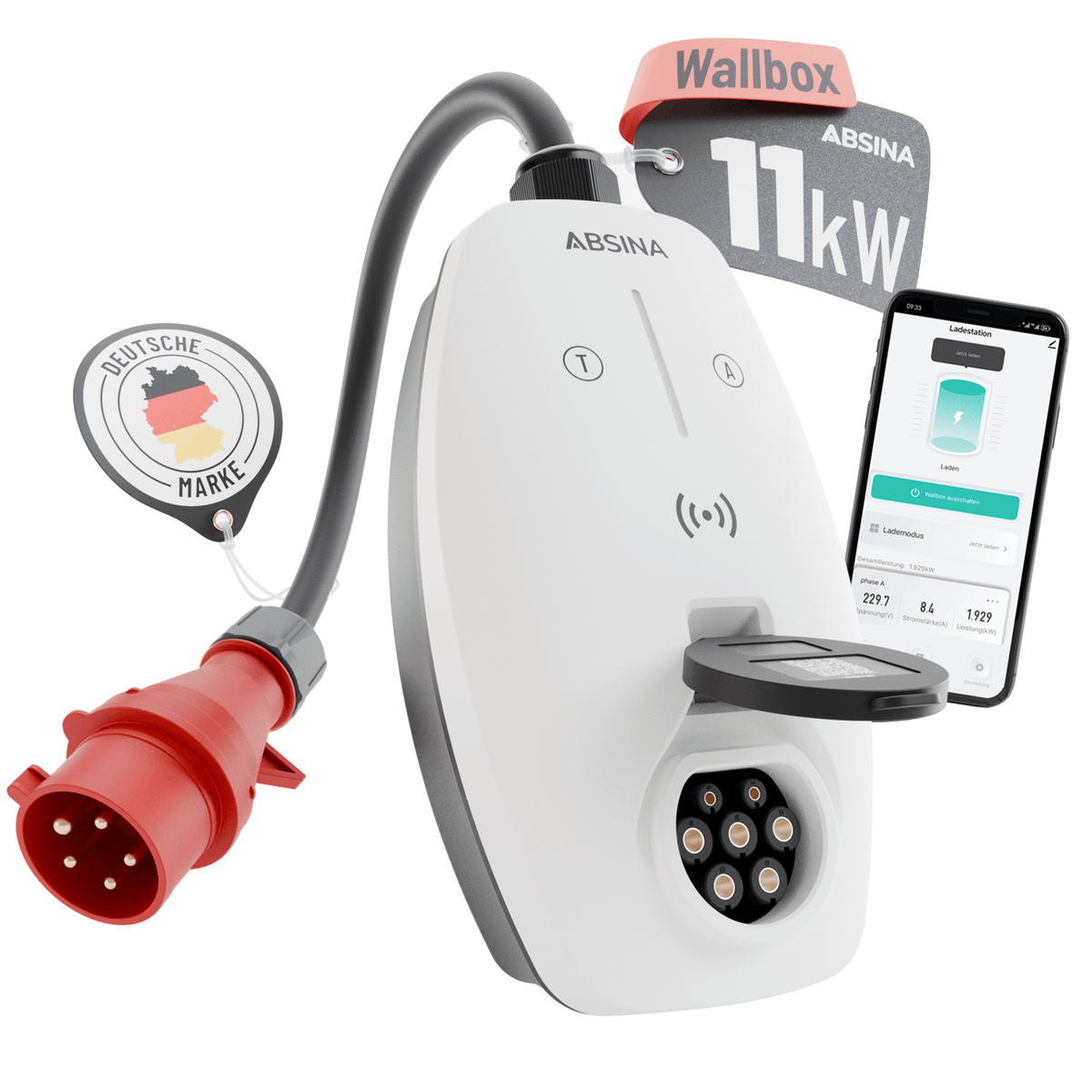 ABSINA mobile Wallbox 11 kW mit App und RFID – CEE 16 A, 301018 – Produktansicht