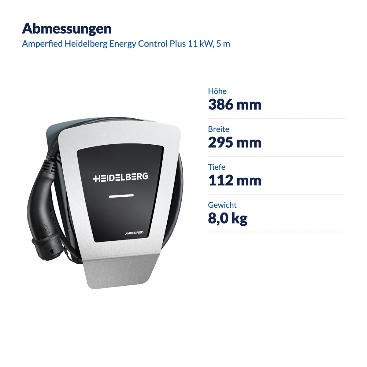 Heidelberg Energy Control Plus Wallbox 11 kW – Typ 2, 5 m – Abmessungen