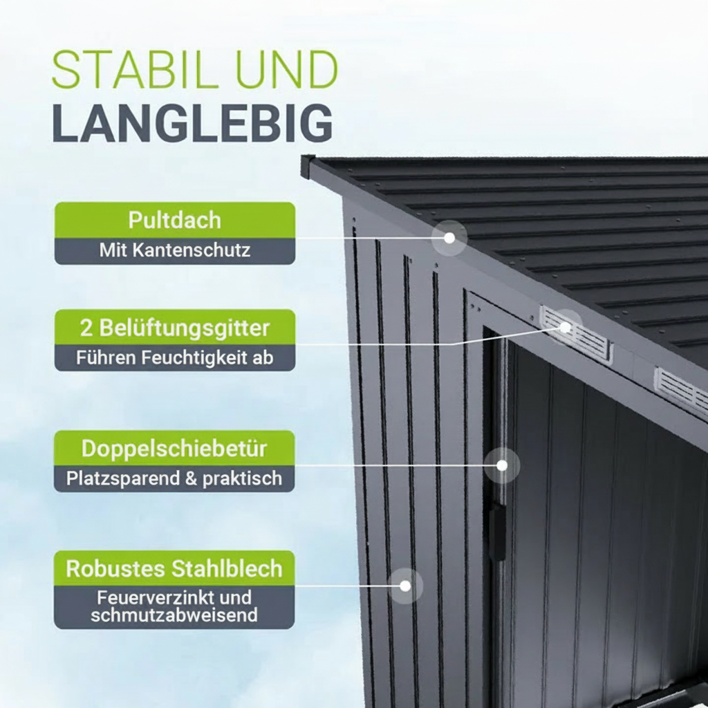 Juskys Metall Gerätehaus Geräteschuppen M mit Pultdach