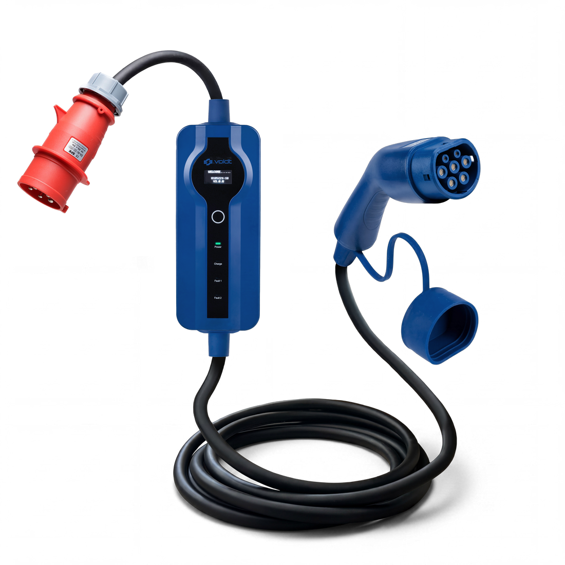 Voldt mobile Ladestation 22 kW mit App – CEE 32 A, Typ 2, 5 m – Produktansicht, CEE 32 A und Typ 2